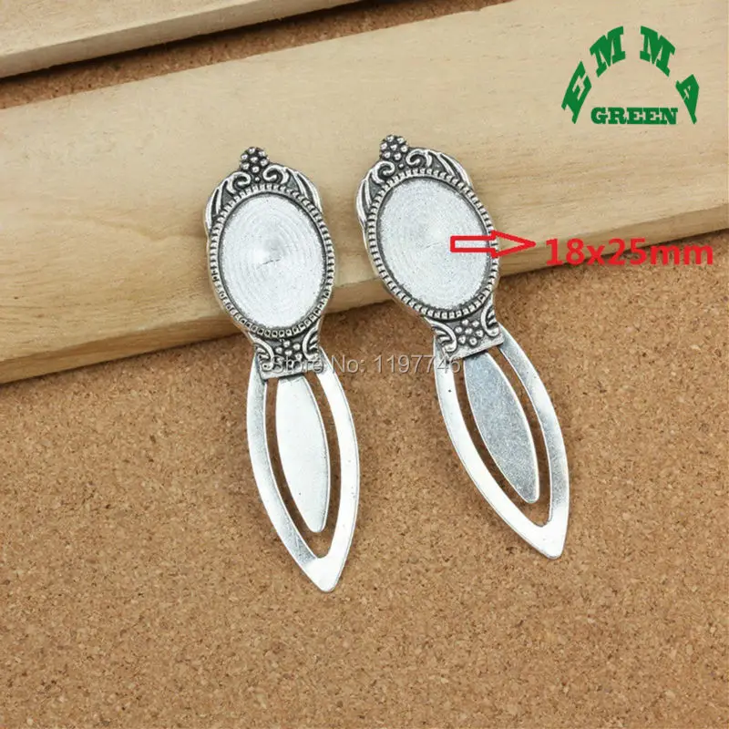 

bookmark 10 pcs Vintage Silver Tone Inner 18x25mm Bookmark Oval Setting Cabochon Cameo Base Tray Bezel Blank Jewelry Findings