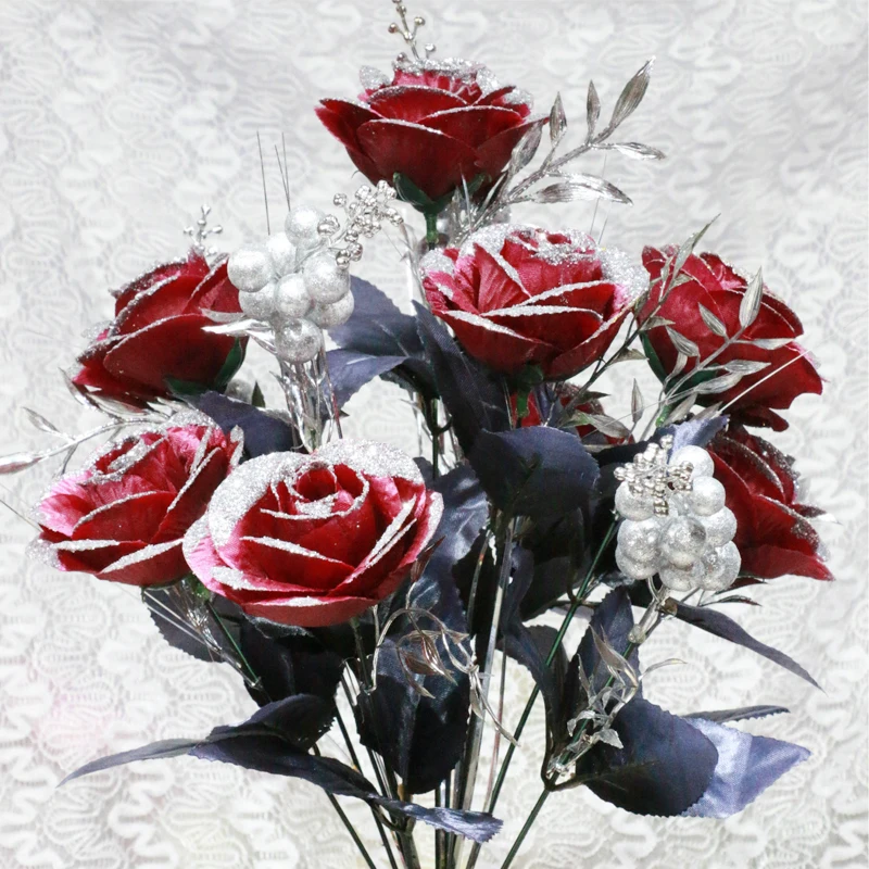12 Искусственный цветок розы Букет DIY реальное ощущение Цветочный дом Свадебная