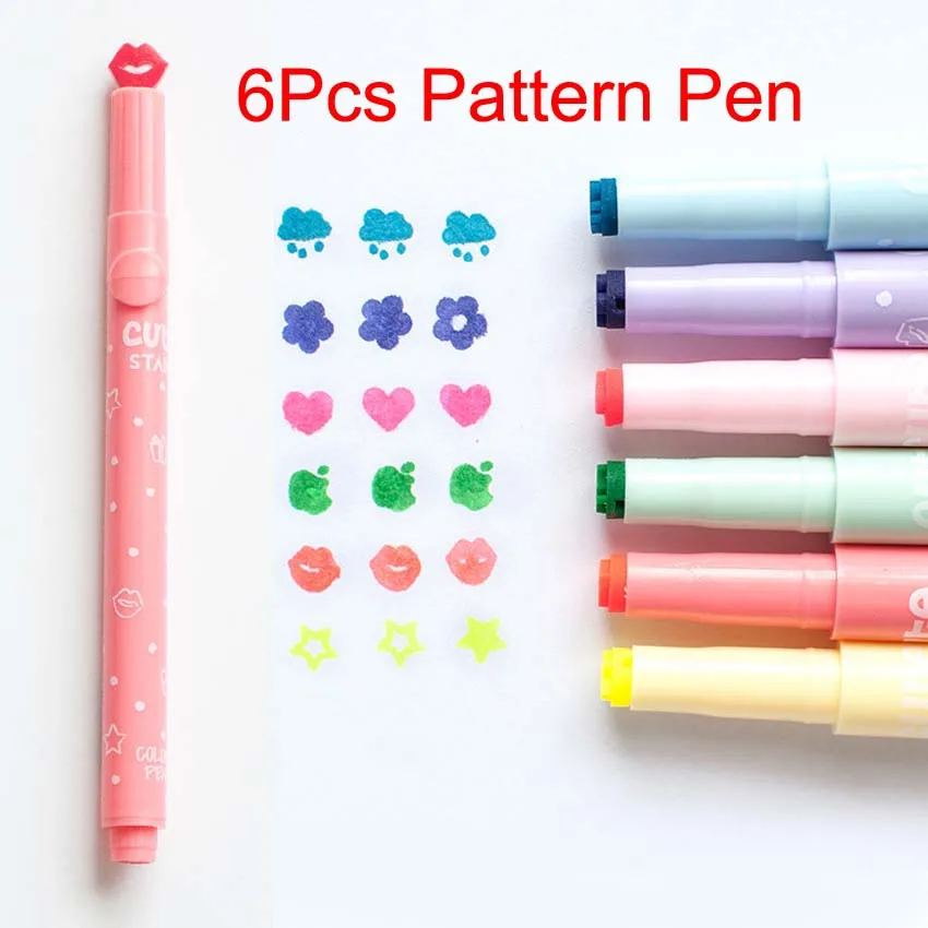 6 Pcs Pattern Pen 3/6/10/12 шт дети мультфильм Печатные ручки детские, для малышей на заказ обучения Пластик резиновые автоматические печати игрушки - Цвет: 6 Pcs Pattern Pen