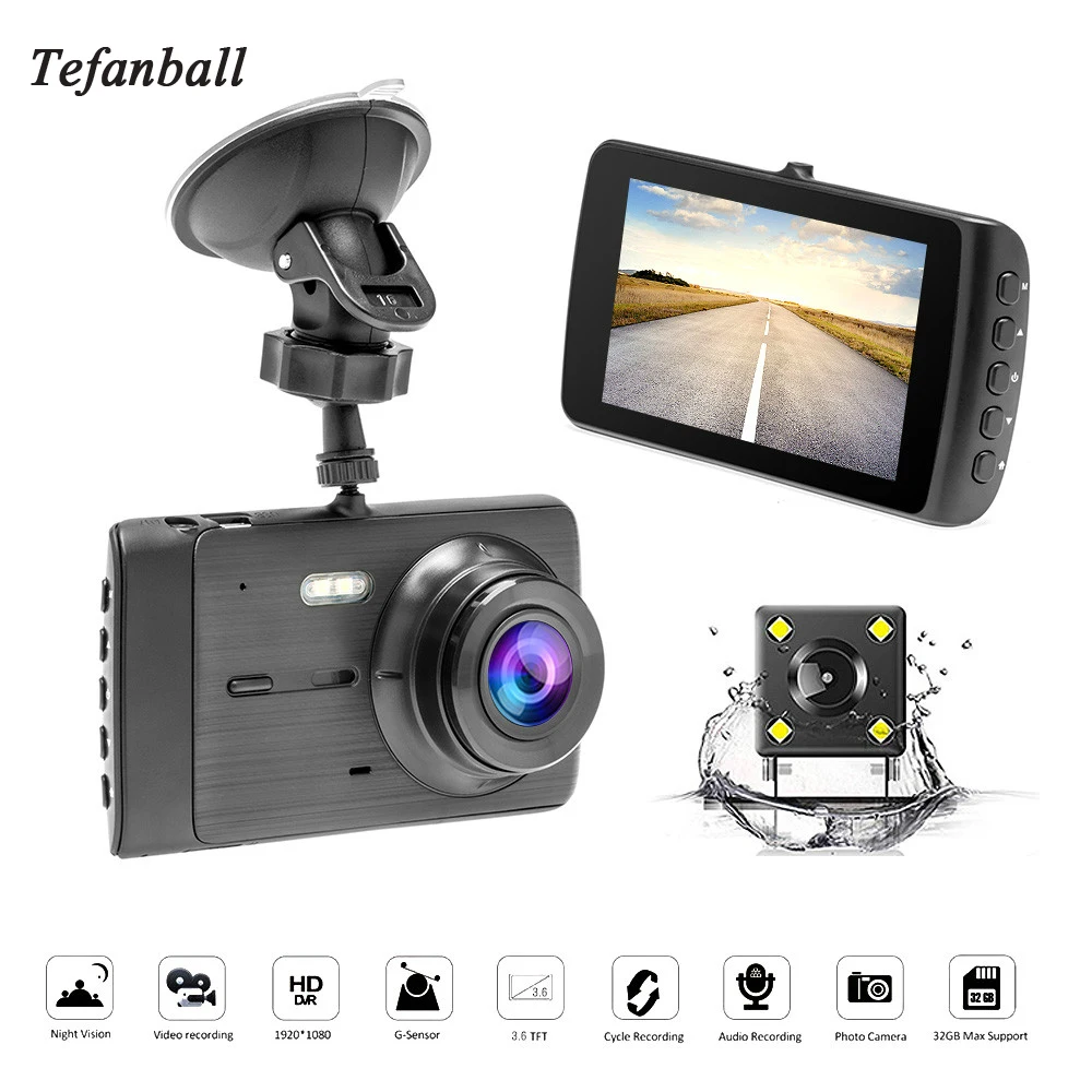 Автомобильный видеорегистратор Tfanball с двумя объективами камера FHD 1080P 3 8 Дюйма IPS