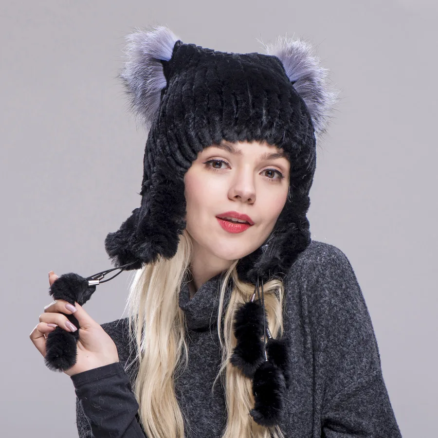 Женские теплые меховые шапки 2020 FXFURS с ушками защитой из натурального меха