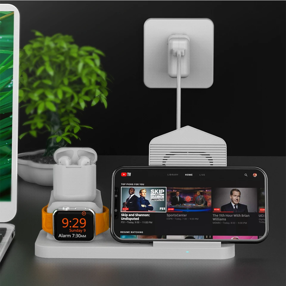 Bluetooth наушники зарядное устройство смарт-часов Подставка для Apple Watch 4 для AirPods настольная Зарядная Станция Беспроводная зарядка для iPhone X