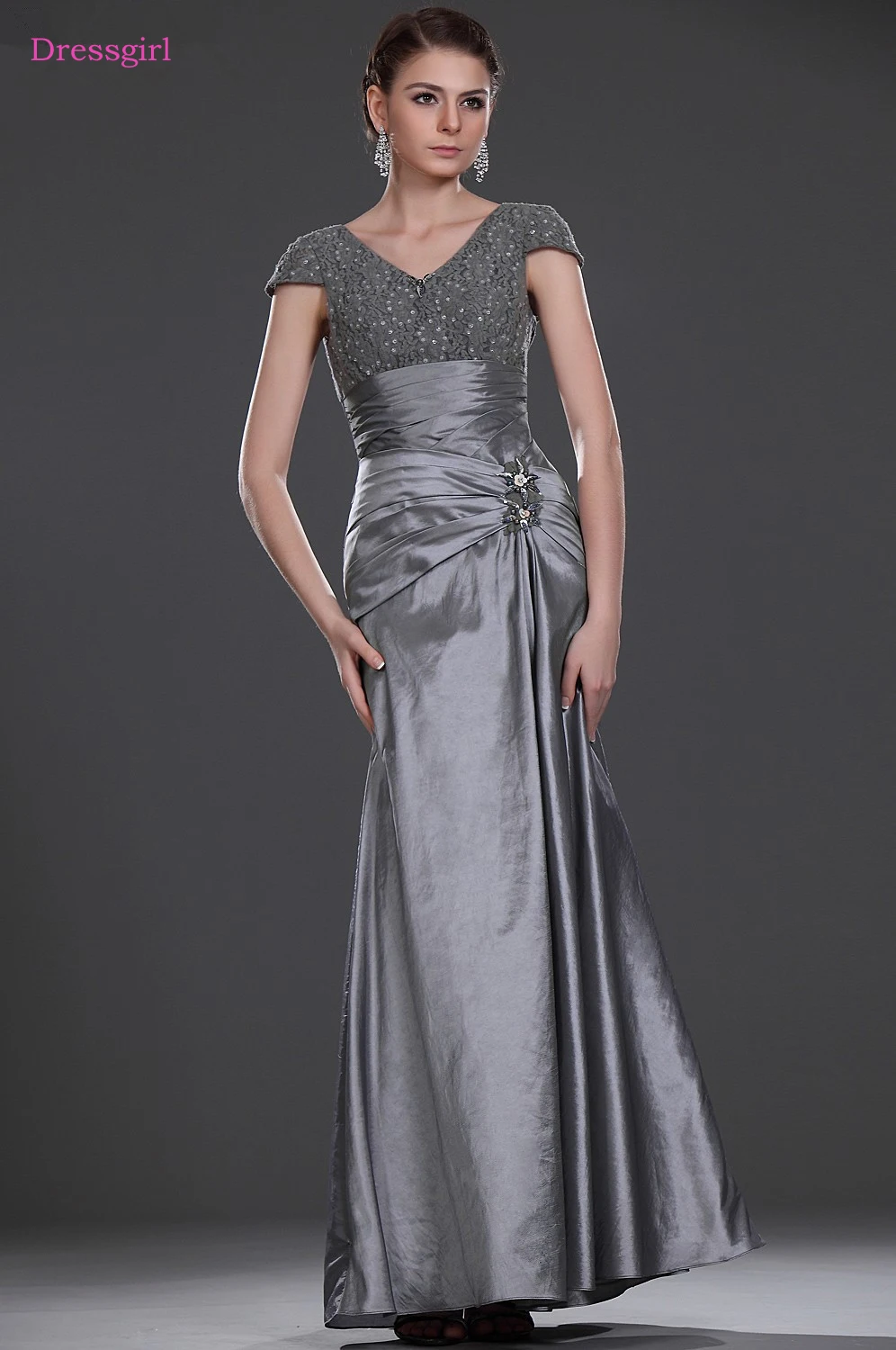 Серый мать платье Русалка для невесты Кепки рукава Taffet кружевное размера плюс