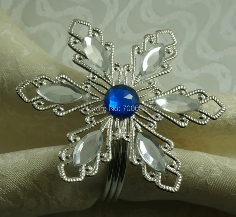 Кольцо для салфеток с голубым камнем Снежинка свадьба пластиковый держатель