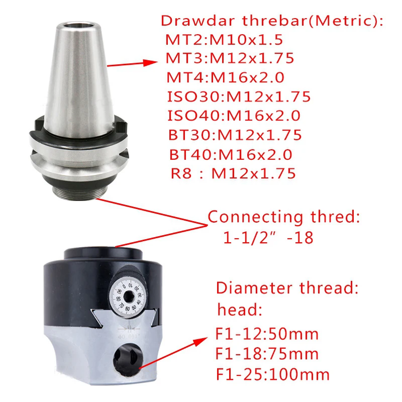 MT2 boring shank for F1-12 F1-18 F1-25 head drawbar thread: M10X1.5mm connecting 1-1/2&quot18 | Инструменты