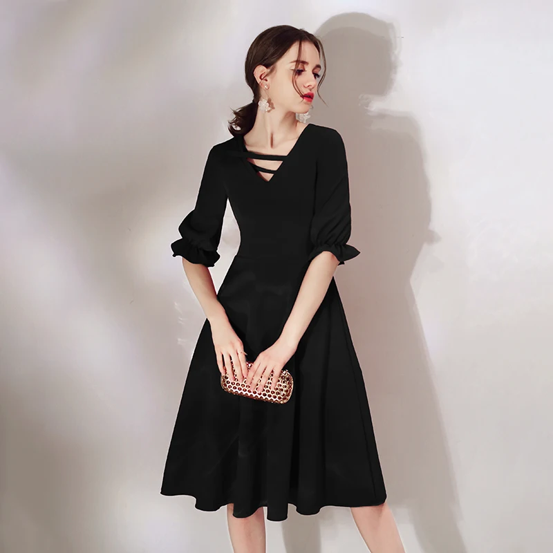 He's Bride New Simple Cocktail Dress V-neck Elbow Sleeve Zipper Back Formal Party Gown Robe De Soiree | Свадьбы и торжества