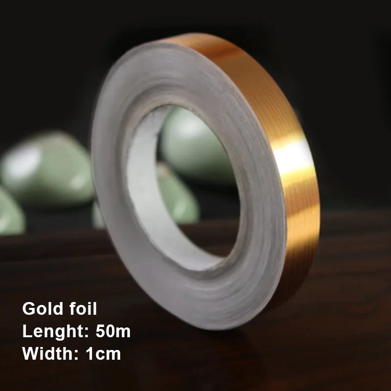 Gold foil 1cm 50 метров аксессуары для ванной комнаты наборы кухонных стен уплотнительная лента Водонепроницаемый зазор уплотнительная лента клейкая напольная плитка украшение дома - Цвет: Gold foil 1cm