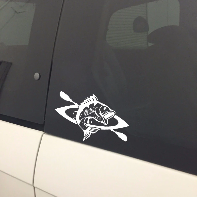 QYPF 17*10.7CM Interesting Exploring Canoe Ahd Fish Decor Car Styling Vinyl C16-1162 | Автомобили и мотоциклы