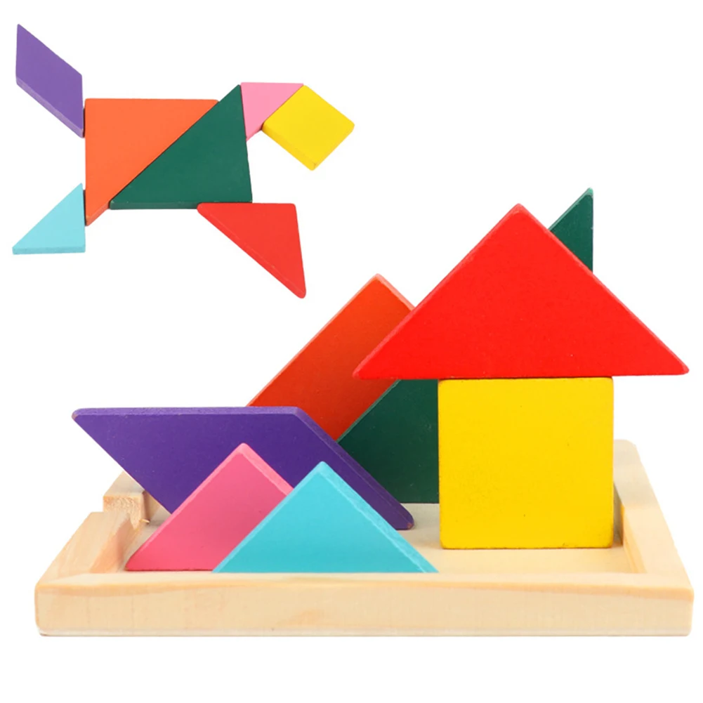 Детские развивающие игрушки Пазлы деревянная графика Когнитивная Tangram красочные