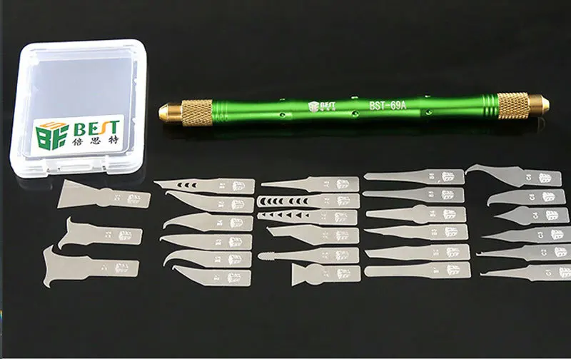 BST-69A двойного назначения ручка с 27 шт. ножи ремесло режущий нож DIY резной нож процессор BGA чип инструмент для удаления Прай нож для Mobil - Цвет: Green