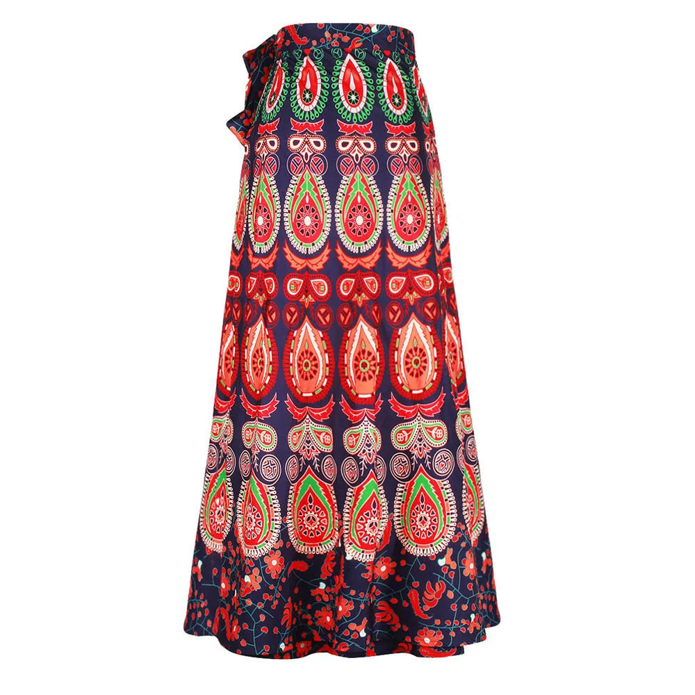 2019 Women Casual Multicolor Feather Print Skirt Polyester Loose Boho Long Bohemian Beach Tops | Женская одежда