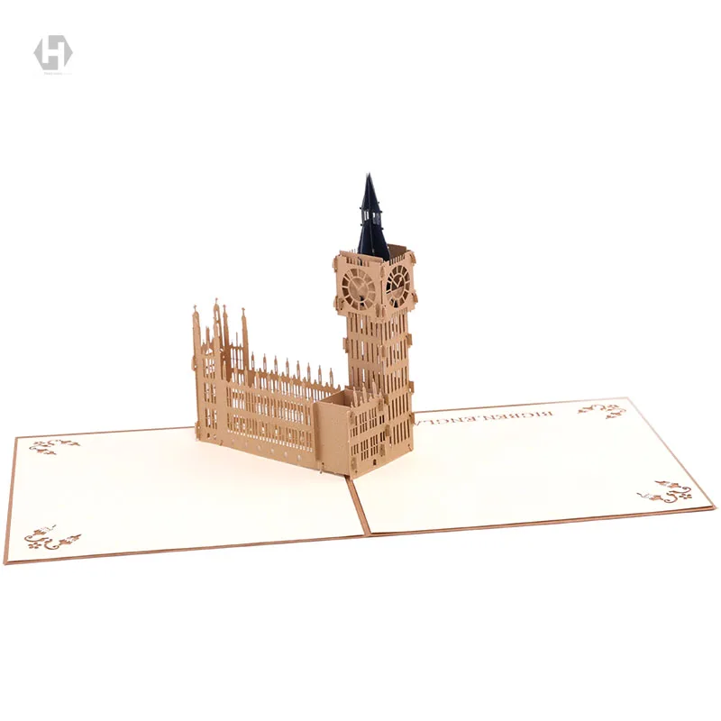 Ретро Биг Бен с историческими зданиями 3D pop up поздравительная открытка лазерная