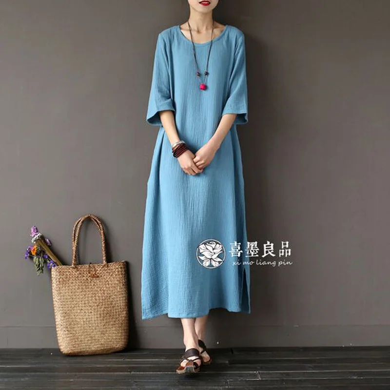 Льняное Хлопковое платье размера плюс новинка 2017 модное женское летнее короткое