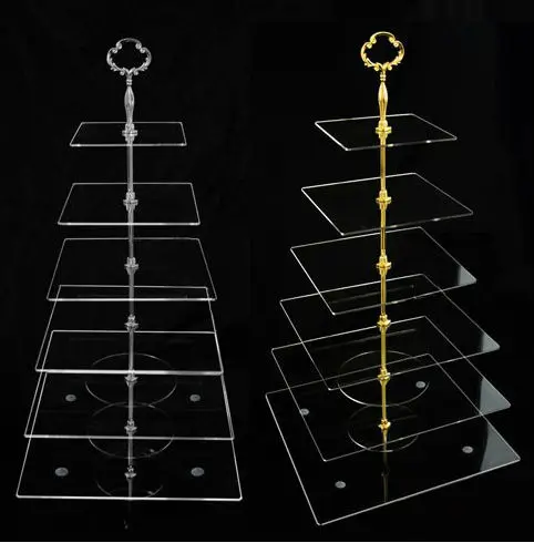 6 Tier Clear Acrylic Square Glass Tiered Cupcake Stand Plexiglass cake stand Free Fedex | Cake Tools