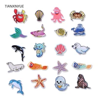 tianxinyue marine animal patches iron on diy embroidered appliques sew on stickers for clothing fabric bags
