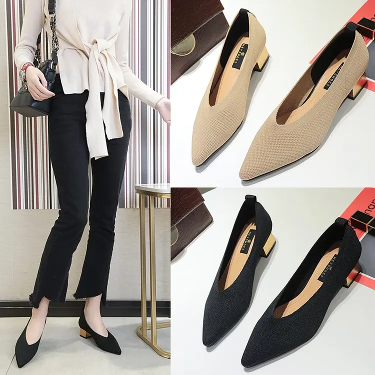 Новинка корейский стиль модные тонкие туфли на высоком каблуке с острым носком в