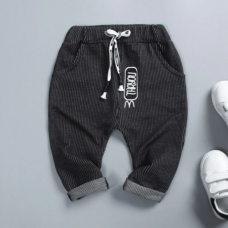 Осенние детские длинные брюки для мальчиков одежда младенцев в полоску с буквами