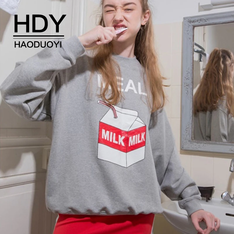 Женский свитер с длинным рукавом HDY Haoduoyi Серый Повседневный принтом и круглым
