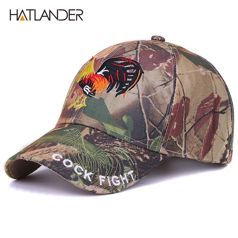 

[HATLANDER]Outdoor camo embroidery COCK baseball caps for women mens fitted fishing sun hats gorras 6panel camouflage sports cap