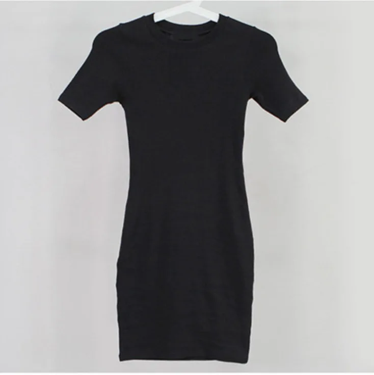 

2021 summer cotton with elastic Korean style slim slimming sexy hip short-sleeved round neck dress O-Neck Knee-Length