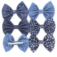 12pcslot 54 big cute denim hair bows withwithout clips messy hair bow clips for children headband baby hair accessories