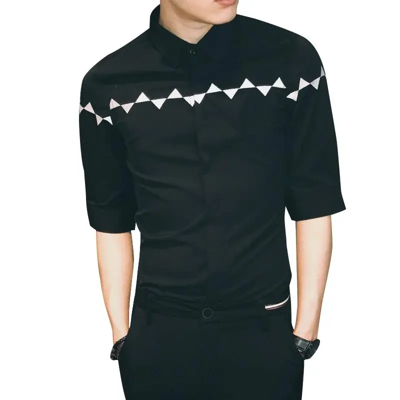 

LOLDEAL Summer Casual Short-sleeved Printing Tuxedo Shirt Men Slim Fit Shirt