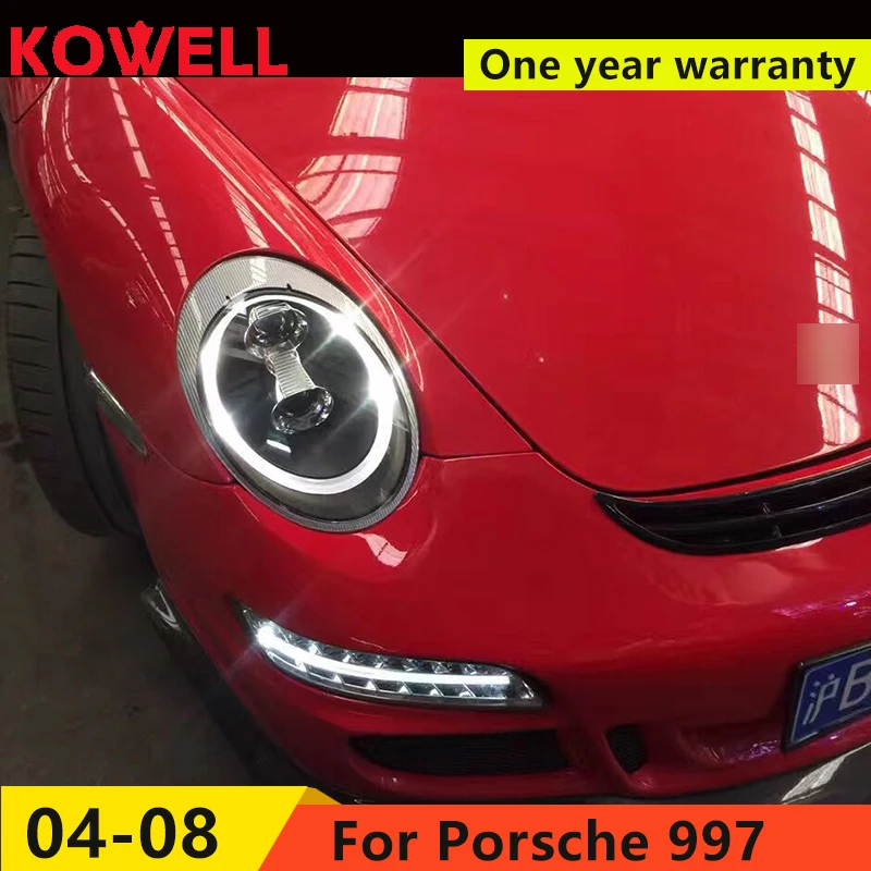 KOWELL автомобильный Стайлинг для Porsche 997 фары 2005-2009 для 997 фары светодиодные DRL передние Биксеноновые линзы двойной луч HID комплект