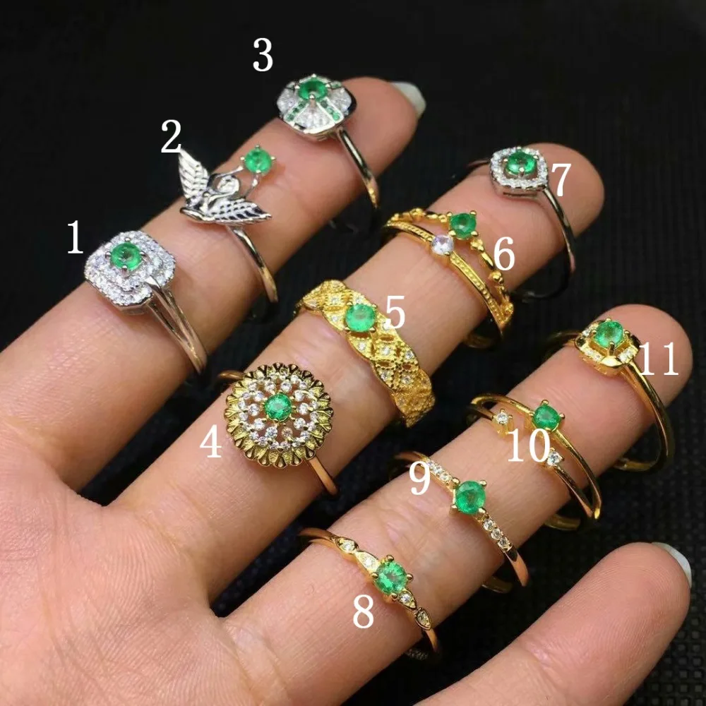 Кольца из 100% серебра 925 пробы с натуральным зеленым изумрудом модные украшения в