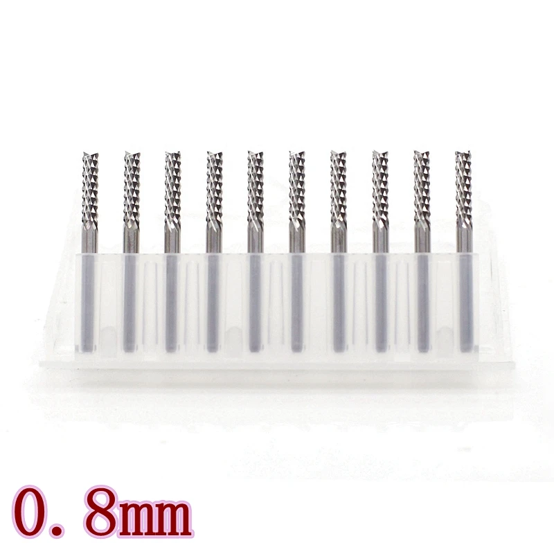 

HANGXIN Tungsten Carbide PCB Left-handed Milling Cutter 0.8mm 10PCS CNC Router Wood Position Station Strawberry Tooth Metal