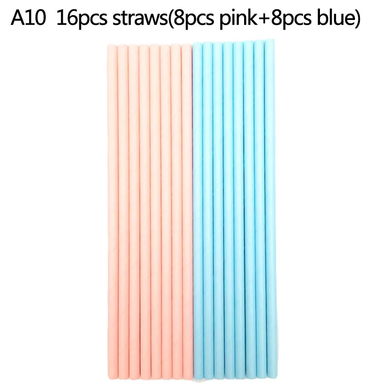 A10 16pcs straws Пол Reveal одноразовые столовые приборы для вечеринки для девочек или мальчиков Салфетка под тарелку кружку скатерть нож вилка ложка вечерние принадлежности набор - Цвет: A10 16pcs straws