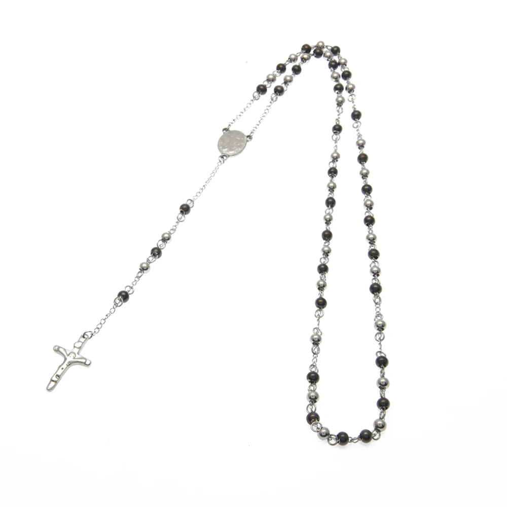 Новый католический религиозный черный серебряный цвет четки из бусин ожерелье