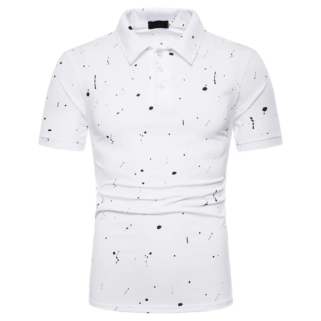 Мужская повседневная приталенная рубашка с принтом поло коротким рукавом и