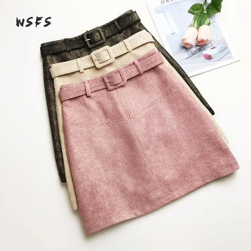 Женская Вельветовая мини-юбка Wsfs черная цвета хаки с поясом | одежда