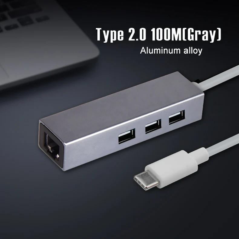 USB2.0 100M Gray OFCCOM 3 Порты 2,0 USB C концентратор Тип usb C разветвитель адаптер Ethernet RJ45 10/100 Мбит/с локальной сети для MacBook Pro планшетный ПК USB-C - Цвет: USB2.0 100M Gray
