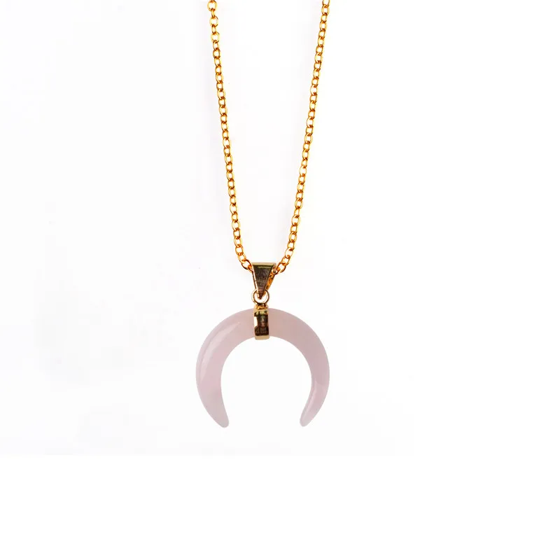 Shaped Crescent Colar Quartz Lapis Lazuli Horn Pendant Moon Choker Necklace Chain For Women Statement Boho Jewelry Gift 2018