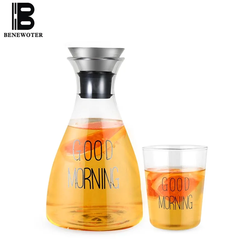 

Короткая стеклянная бутылка для холодной воды в скандинавском стиле, 1700 мл, термостойкий чайник для кофе, чайники с лимоном и цветами, больш...