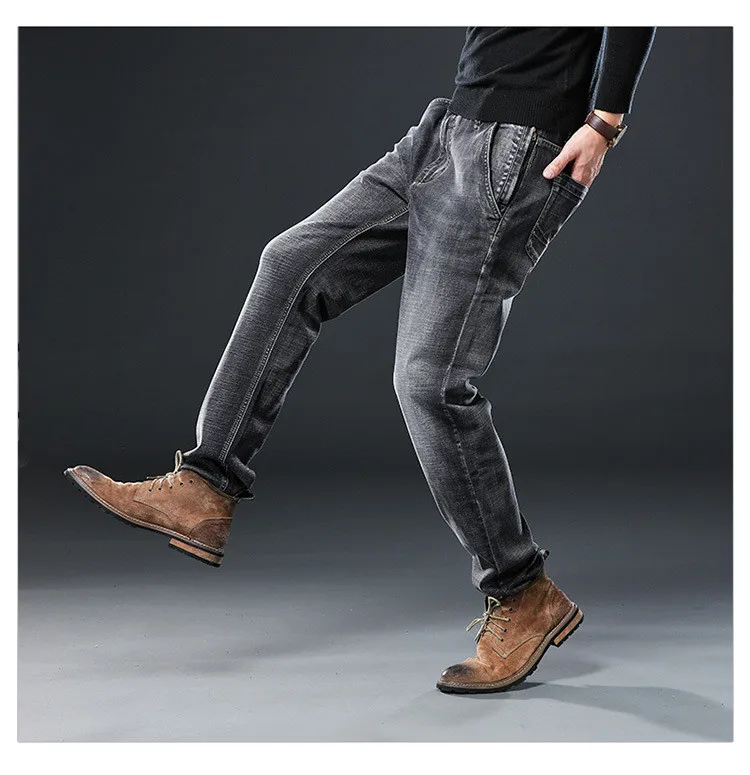 DIMI Elastic Anti-theft Zipper Denim Pants Male Big Size Spring Summer New Men's Grey Thin Jeans Loose Straight