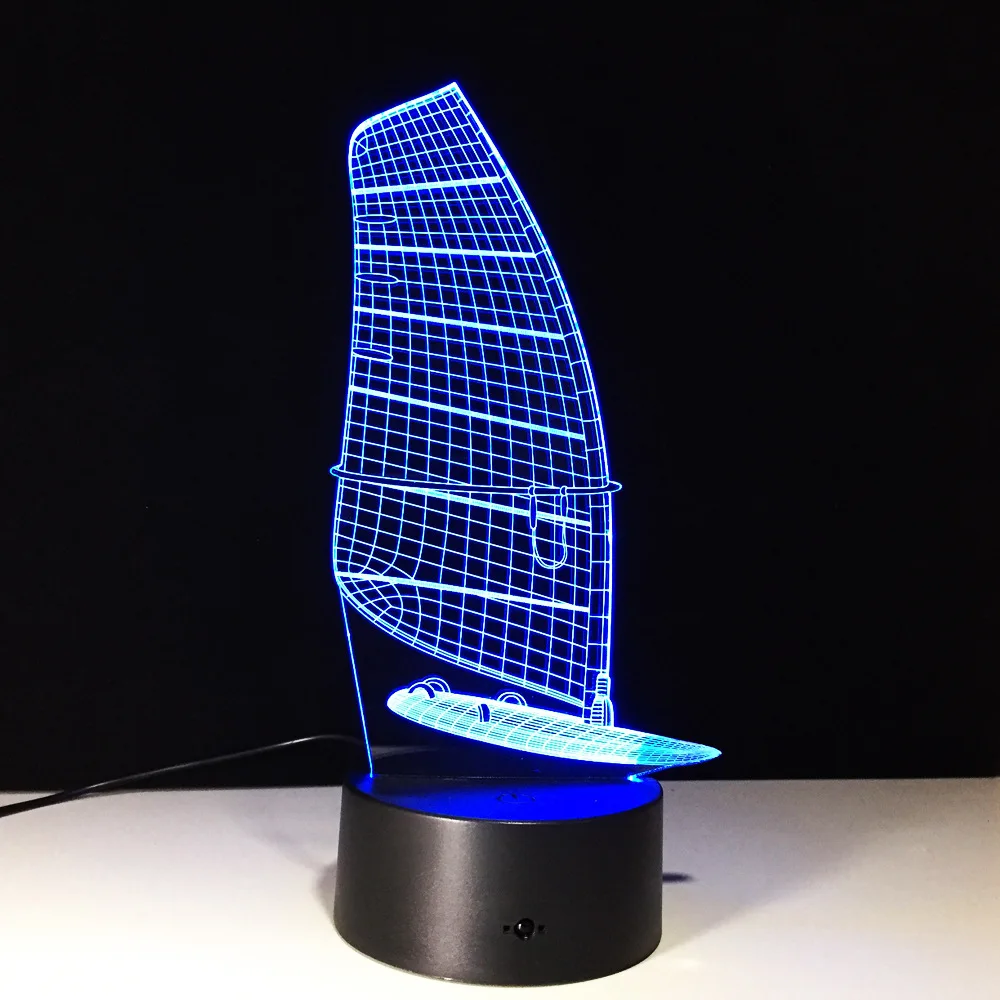 3D парусная лодка узор светильник светодиодный Ночные огни с USB кабель освещения как крытый украшения комнаты 7 цветов на день рождения Декор подарок