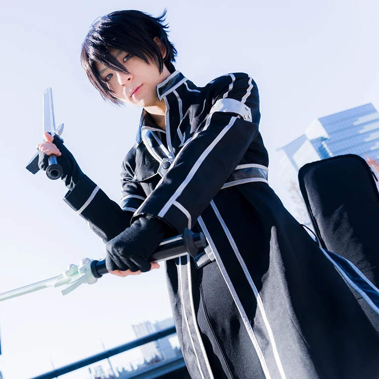 Карнавальный костюм Kirito Kazuto Kirigaya полный комплект (плащ перчатки пояс рубашка топ