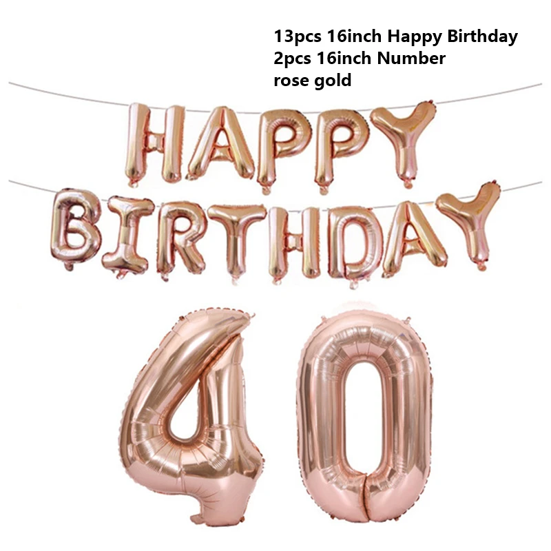 HB-40th-rose gold Новинка 60 50 30 18 лет шарики ко дню рождения с буквенным номером надувной шар День Рождения украшения для взрослых счастливый воздушный шар на день рождения - Цвет: HB-40th-rose gold