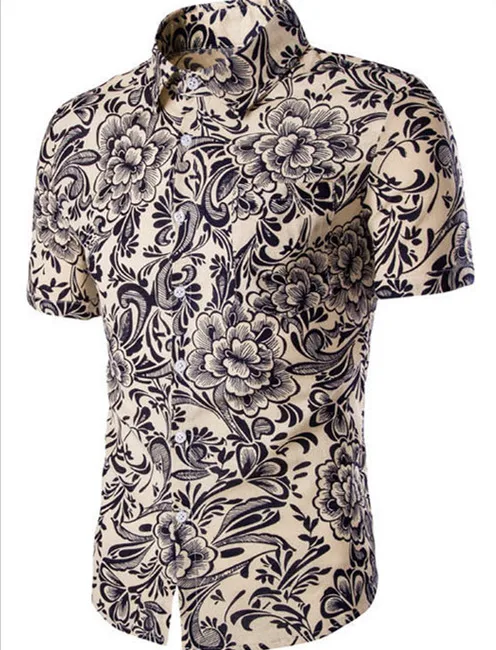 2017 New Summer Short Sleeves Casual Cotton Fashion Shirts For Man Beach Holiday Mens Floral Pattern M-XXL A162 | Мужская одежда