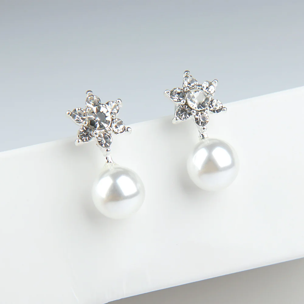 Crystal Zircon Hexagon Star Six Small Sun Imitation Pearl Stud Earring For Women brincos Simple Style Jewelry Gift Girl | Украшения и