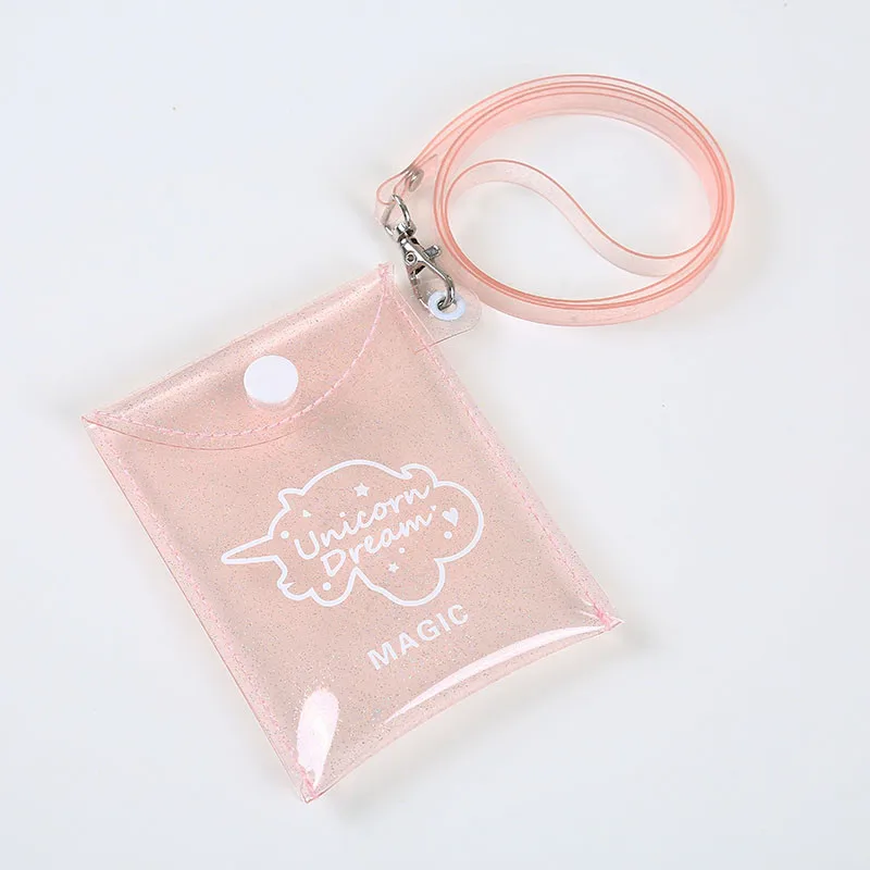 pink unicorn Блестящий прозрачный держатель для карты, кошелек для девушек, сумки для шеи, сумка с ремешком, милое фото, блестящий прозрачный Кошелек для монет, Женский мини-кошелек из ПВХ - Цвет: pink unicorn