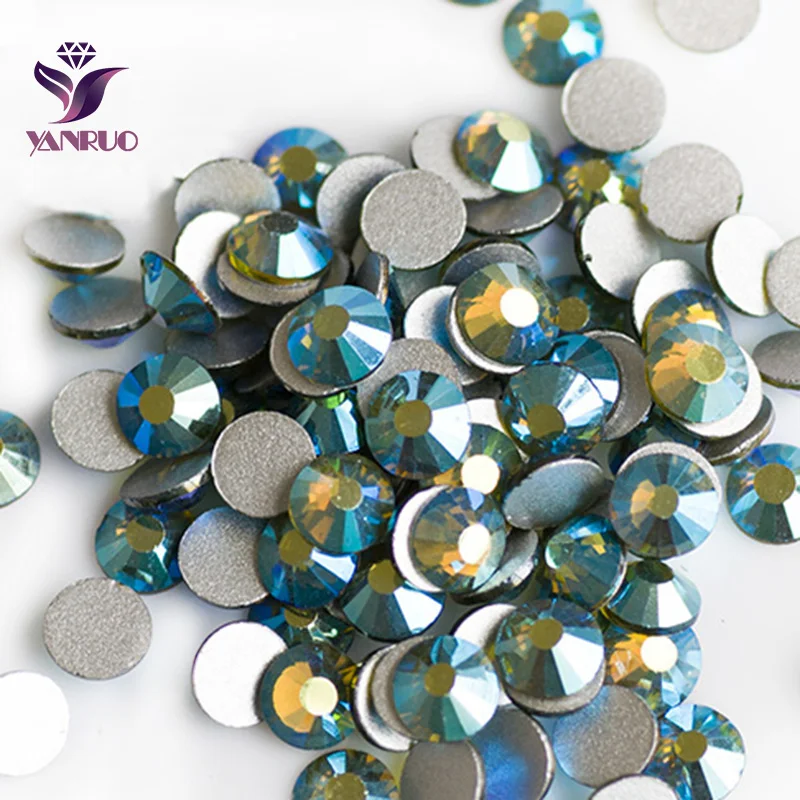 

YANRUO Olivine AB Flatback Glue on Crystal Glass Dance Designs Garment Beads Glue on Vestidos