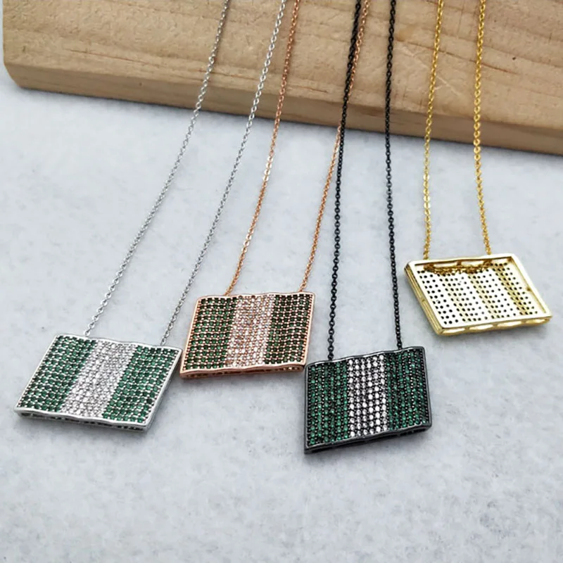 

5 Pcs World flag Micro Pave Crystal Cubic Zirconia Pendants Charms Jewelry Finding,Nigeria flag Necklace for woman NK340