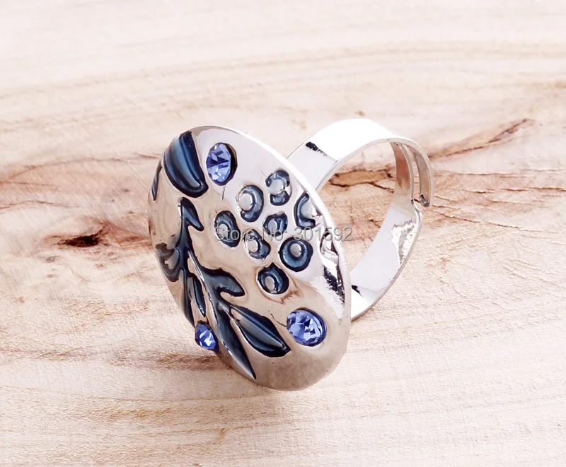 Высококачественные кольца на палец из сплава с овальным цветком эмалью и