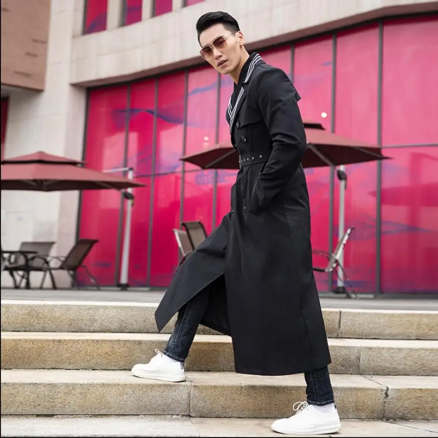 M-4xl Plus Size Clothes Super Long Knee-length Windbreaker Men 2021 Spring And Autumn New Coat Loose Handsome Casual Trench | Мужская