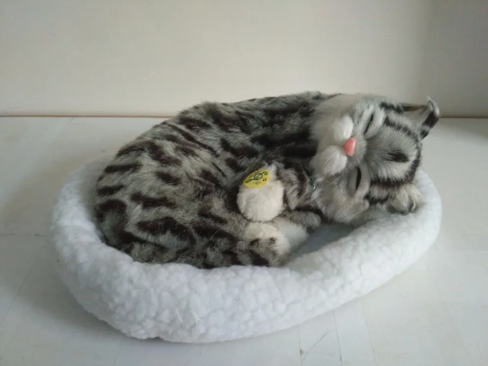 

simulation gray grains breathing cat large 26x18cm model,plastic&furs sleeping cat ,handicraft,props,home decoration gift p0908