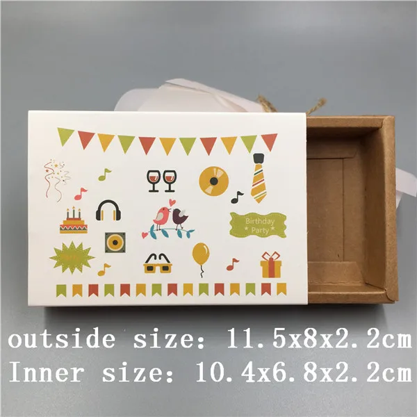 11.5x8x2.2cm 10 pcs various sizes of vintage kraft paper drawers a variety of patterns design wedding candy / chocolate / cookie box - Цвет: 11.5x8x2.2cm