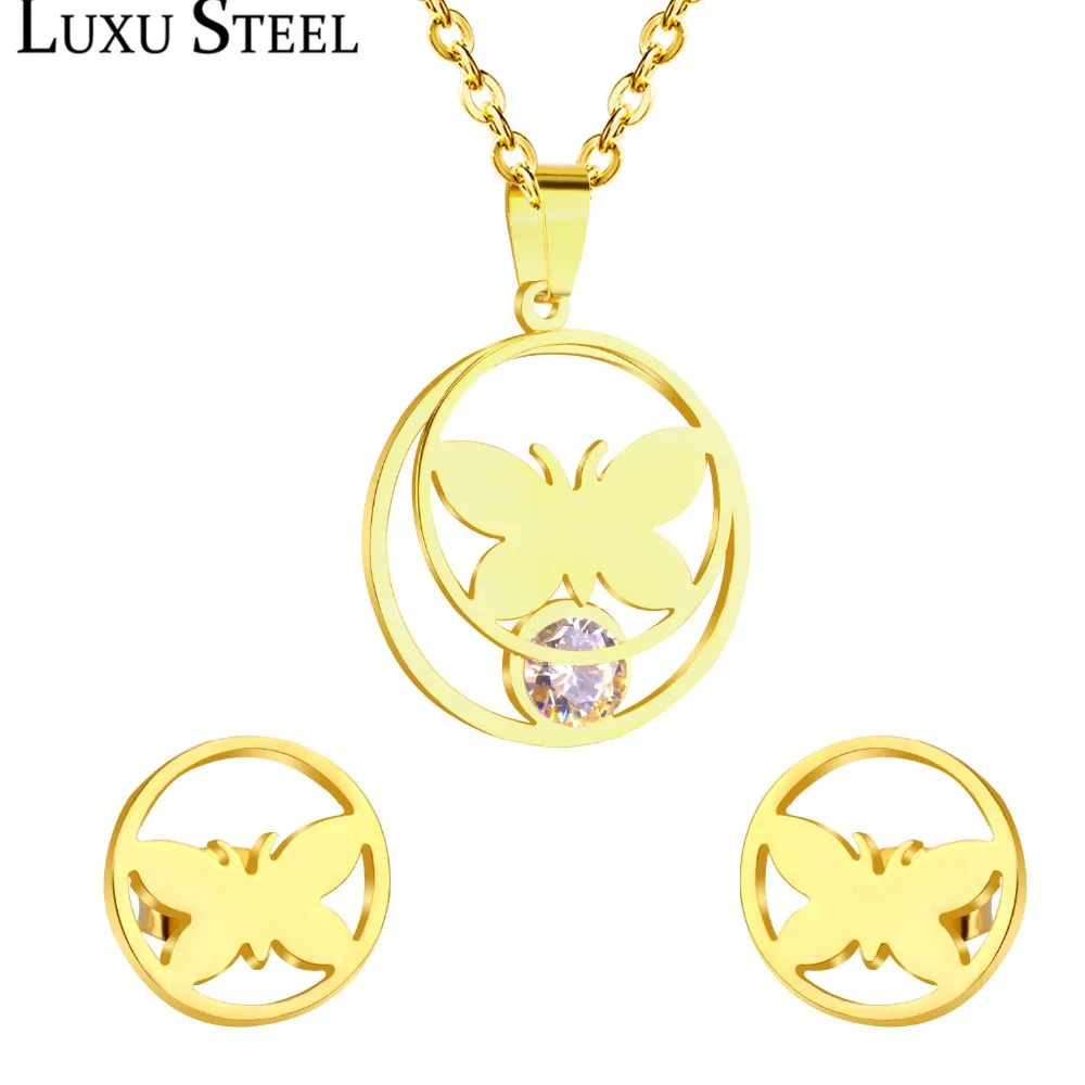 Серьги бабочки LUXUSTEEL CZ ювелирные изделия Brinco mujer ожерелья из нержавеющей стали 2020